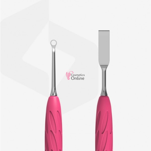 Instrument pentru cuticule cu 2 capete, impingator plat drept + inel, Staleks Pro Uniq PQ-11/1